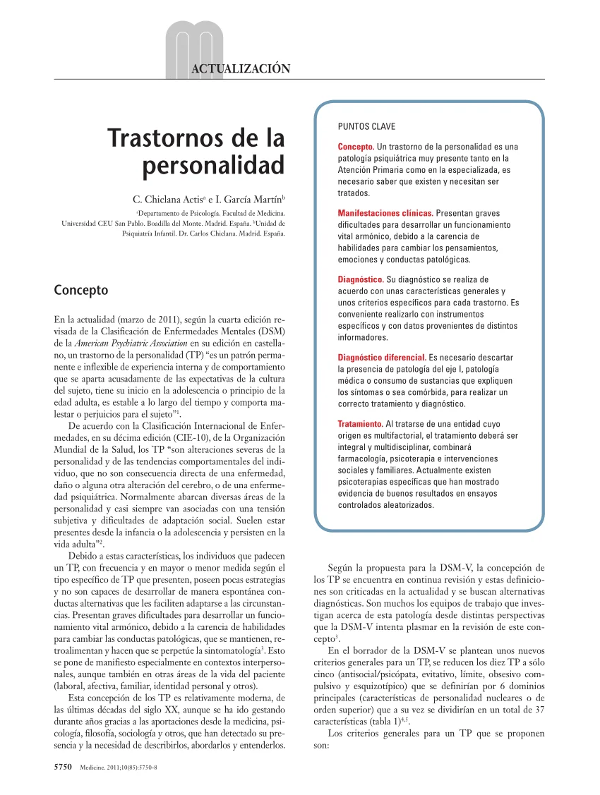 Trastornos de la personalidad y enfermedades crónicas Análisis breve