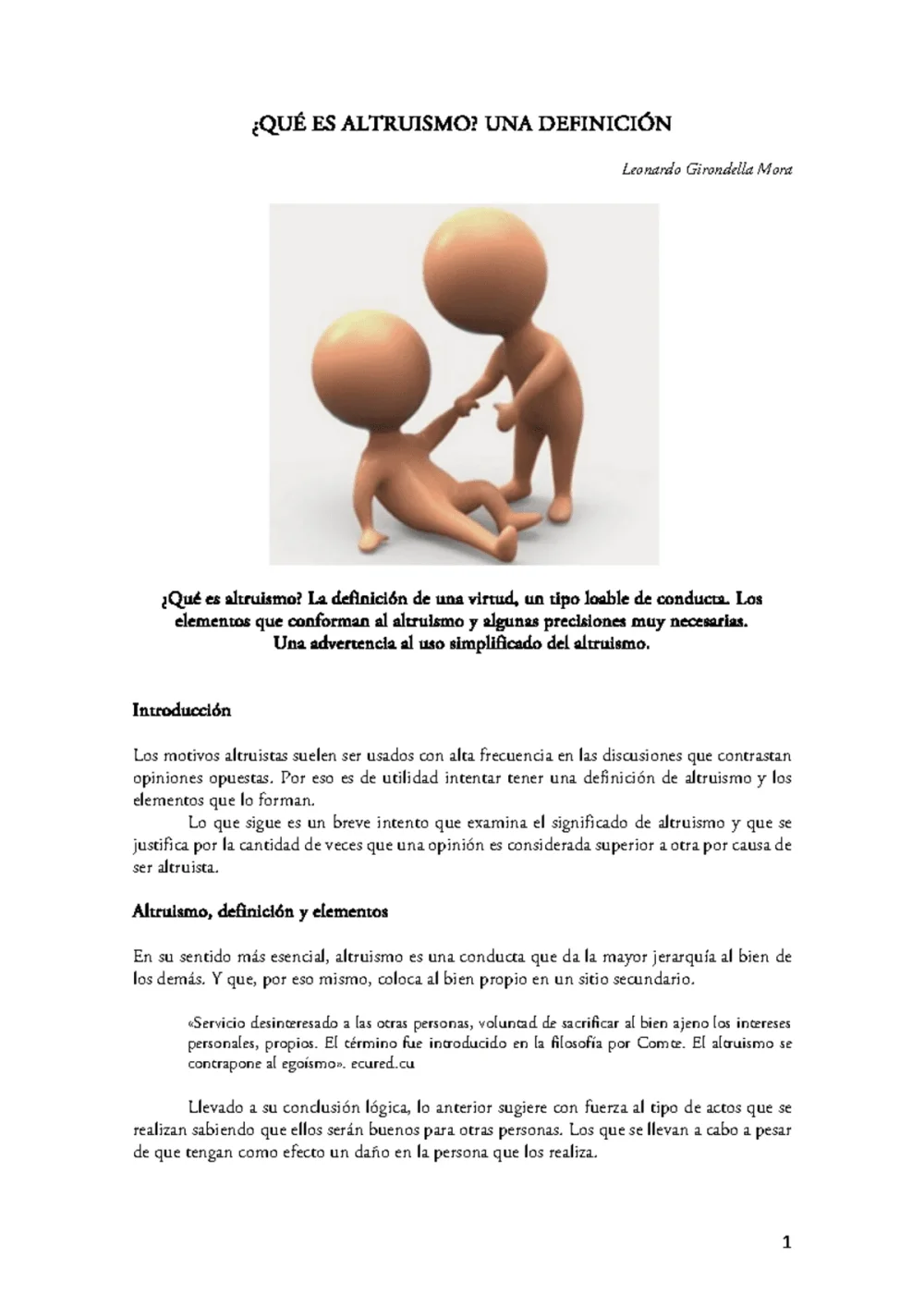 Altruismo Una respuesta necesaria al prójimo