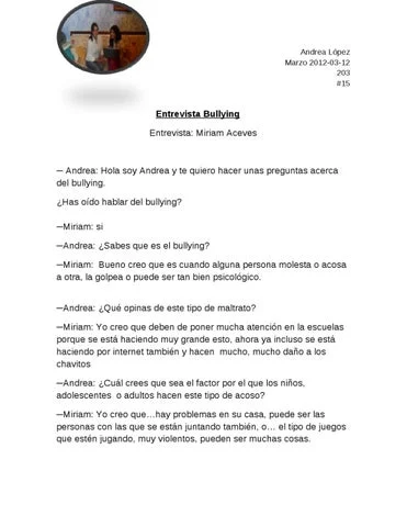 Entrevista a un alumno Bullying experiencias y reflexiones