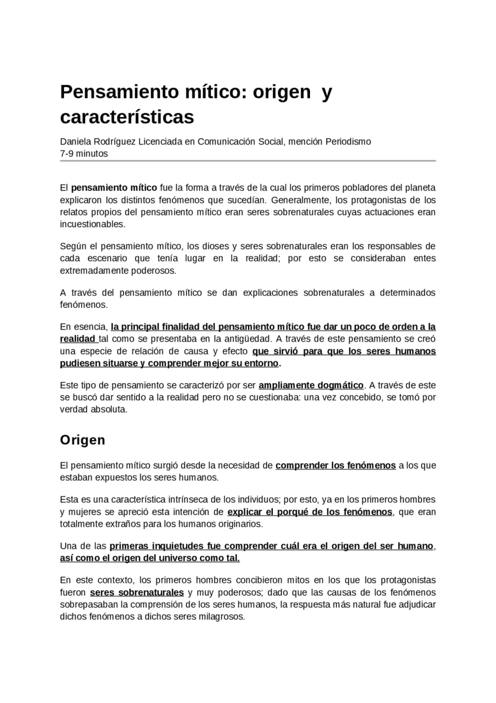 El pensamiento mítico Significado y características