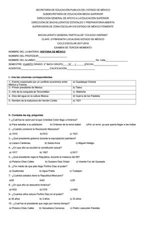 Examen de Historia de México 1 Bachillerato Respuestas y Optimización