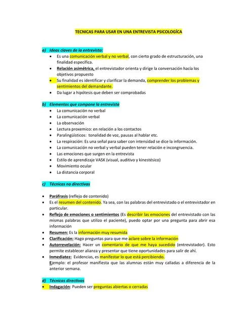 Preguntas esenciales en entrevista psicológica clínica