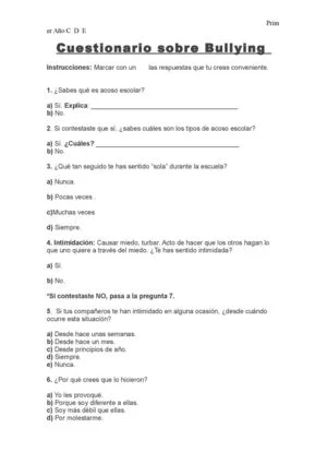 Cuestionario del bullying Respuestas clave