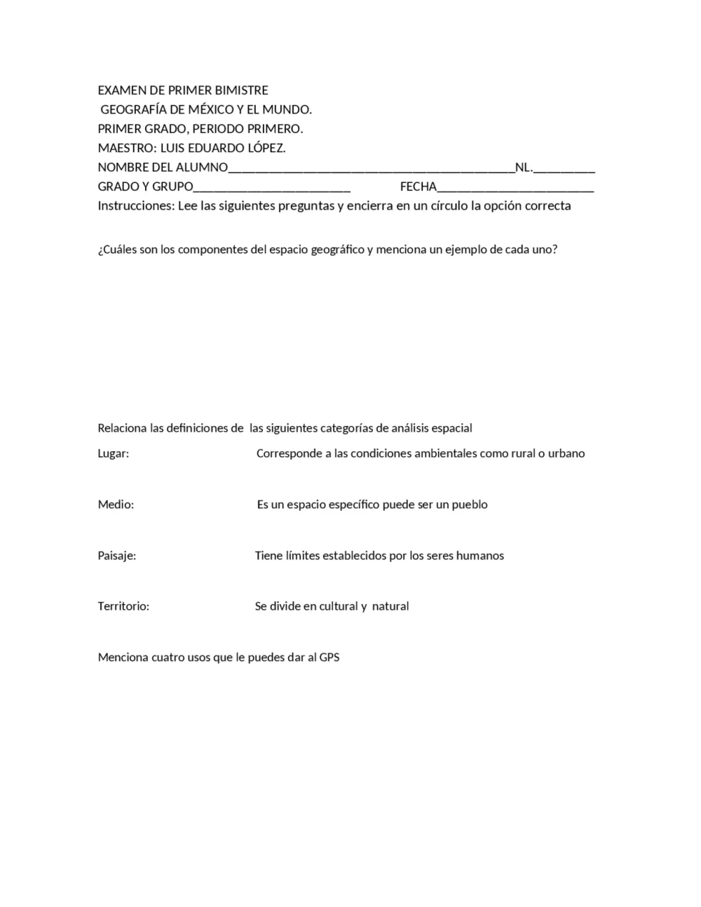 Cuestionario de Geografía de 1º de secundaria Pon a prueba