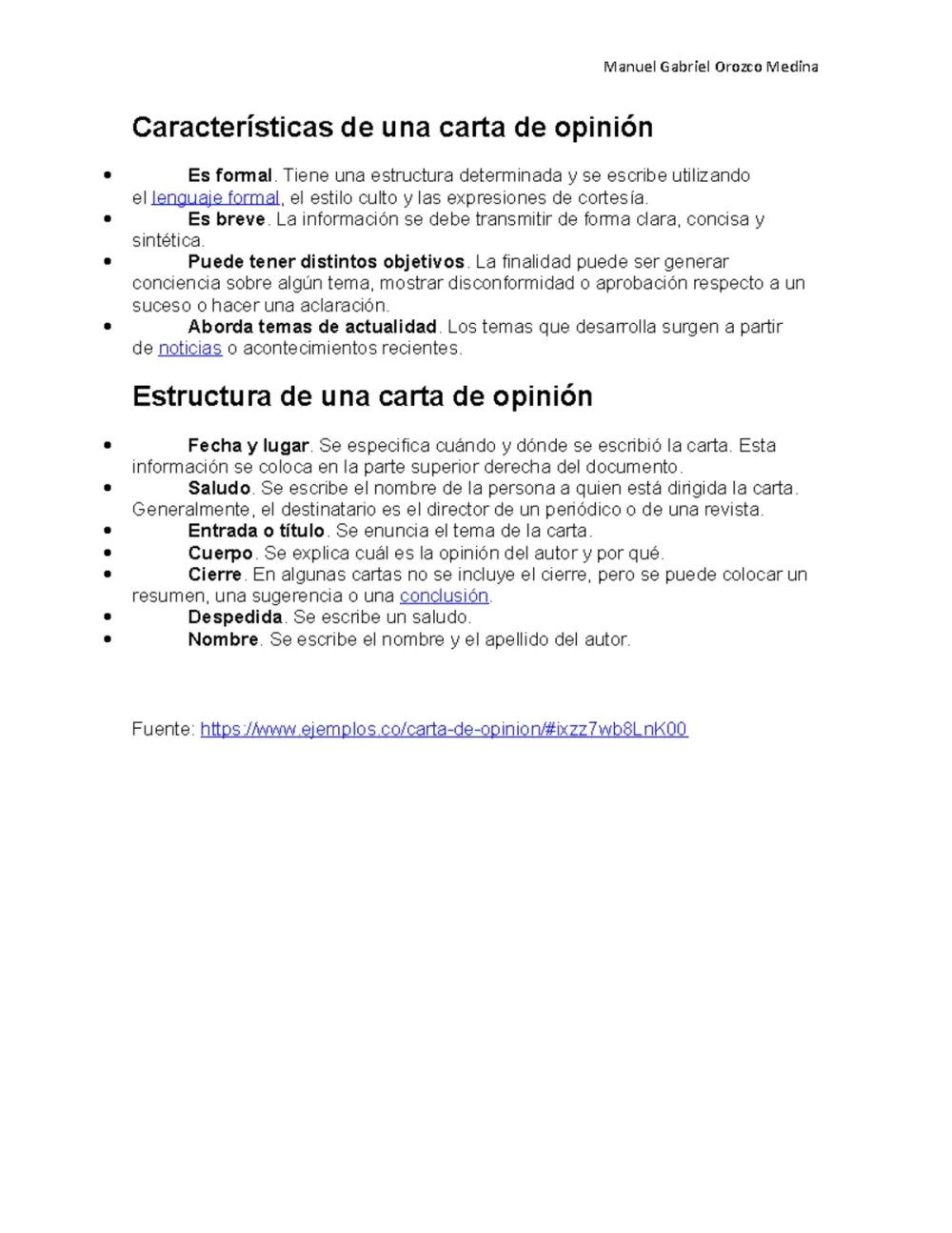 Características de una Carta de Opinión Análisis Conciso