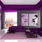 Elegante salón en tonos morado y gris perla