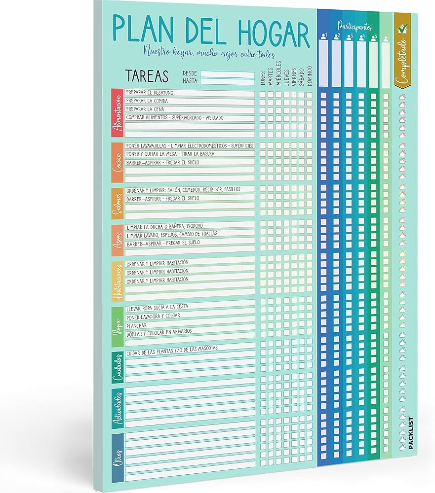 Tabla eficiente para repartir tareas del hogar