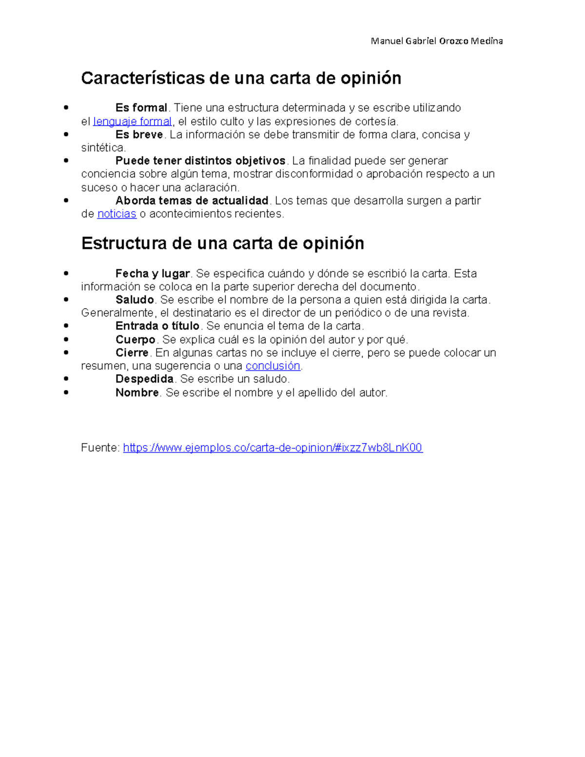 Características de una Carta de Opinión Análisis Conciso