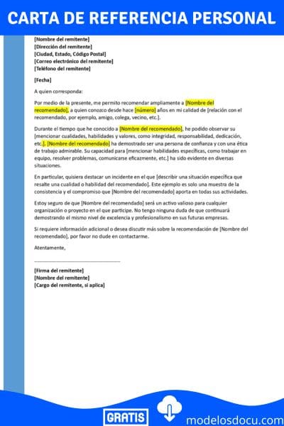 Guía para redacción de referencia personal